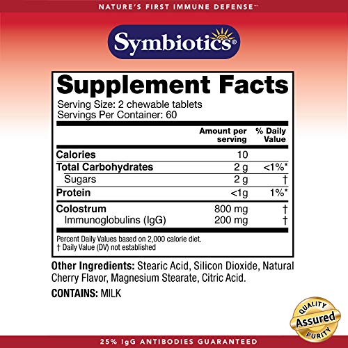 Symbiotics Colostrum 120ct Chewables Plus - Immunity Support for Adult & Kids Symbiotics