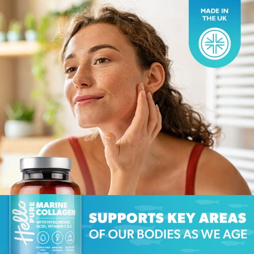 Marine Collagen Capsules - 1855mg - 120 Capsules - Enriched with Hyaluronic Acid & Vitamins C & E Hello Pure