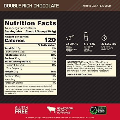 Optimum Nutrition Gold Standard 100% Whey Protein Powder, Double Rich Chocolate Optimum Nutrition