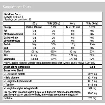 BIOTECH USA Supernova 282 g | Pre-Workout Booster - 30 Servings | Energy Powder | - Amino Acids & Creatine Complex | Peach Flavour