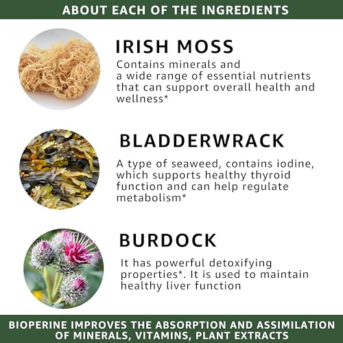 healblend Organic Irish Moss, Bladderwrack, Burdock, & BioPerine - 1405mg with Black Pepper healblend