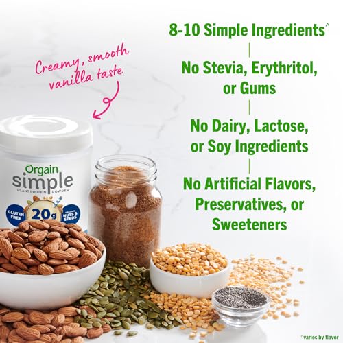 Orgain Organic Simple Vegan Protein Powder, Vanilla - 20g Plant Based Protein Orgain