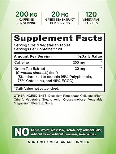 Caffeine Pills | 220mg | 120 Count | with Green Tea Extract | Vegetarian, Non-GMO & Gluten Nature's Truth