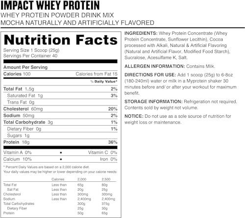 MyProtein Impact Whey Protein , Mocha Pouch, Size: 2.2lbs Myprotein