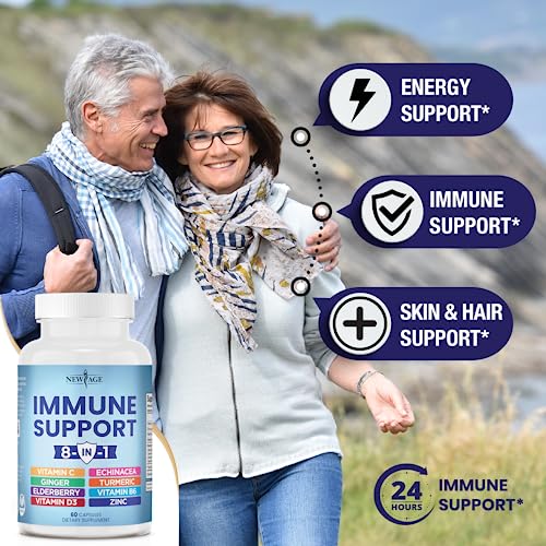 NEW AGE 8 in 1 Immune Support Booster Supplement with Echinacea, Vitamin C and Zinc NEW AGE