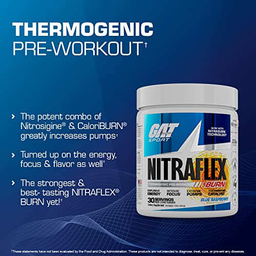 GAT SPORT NITRAFLEX Burn, Pre Workout Thermogenic Powder, Apple Melon, 30 Servings GAT SPORT
