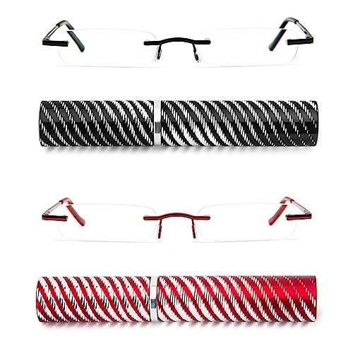 DXYXYO Mini Rimless Reading Glasses for Women Men, 2 Pack Slim Pocket Compact Metal DXYXYO