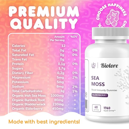 Biolore Sea Moss Gummies with Elderberry, Contains Irish Sea Moss, Organic Extract Biolore