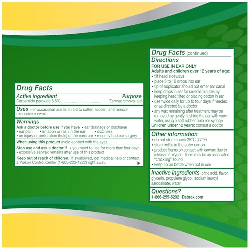 Debrox Ear Wax Removal Drops, Gentle Microfoam Ear Wax Remover, 0.5 Fl Oz Debrox