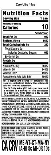 Monster Energy Zero Ultra, Sugar Free Energy Drink, 16 Ounce (Pack of 15) Monster Energy