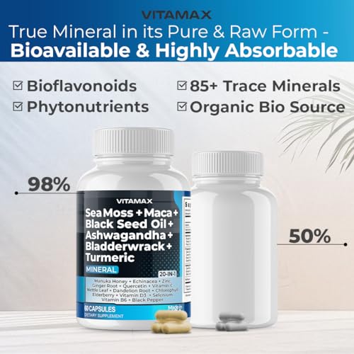 Sea Moss 3000mg Maca 1000mg Black Seed Oil 2000mg Ashwagandha 1000mg Bladderw Vitamax
