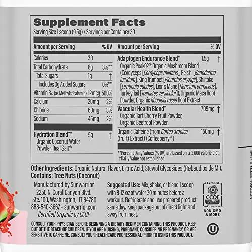 Sunwarrior Plant-Based Preworkout Powder Hydration Blend | Coconut Water Mushroom Blend Soy Free Sugar Free Gluten Free Dairy Free Synthetic Free | Watermelon Wave 30 Servings | Sport Active Energy