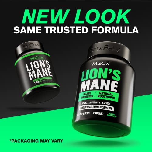 Organic Lions Mane Supplement Capsules 2400 mg - Powerful Nootropic - Helps Maintain VitaRaw