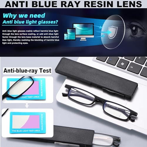 TOVEEN 2 Pack Compact Reading Glasses Anti Blue Light UV, Ultra-thin Slim TR90 Readers TOVEEN