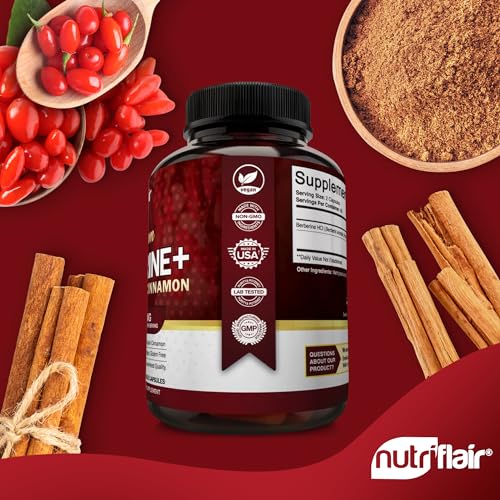 NutriFlair Premium Berberine HCL 1200mg, 120 Capsules - Plus Pure True Ceylon Cinnamon NutriFlair