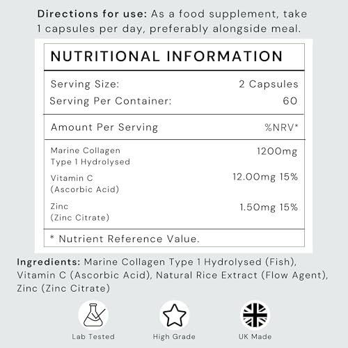 Marine Collagen Capsules 1200mg with VIT C (12mg) and Zinc (1.5mg) - Made in The UK Futuro Labs