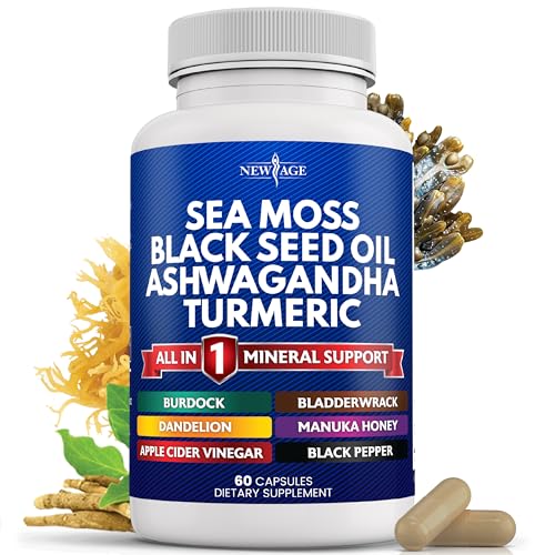 Silica Sea Moss 3000mg Black Seed Oil 2000mg Ashwagandha 1000mg Turmeric 1000mg 