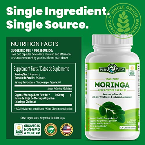PURA VIDA MORINGA Moringa Capsules Single Origin Organic Moringa Powder. Moringa PURA VIDA MORINGA