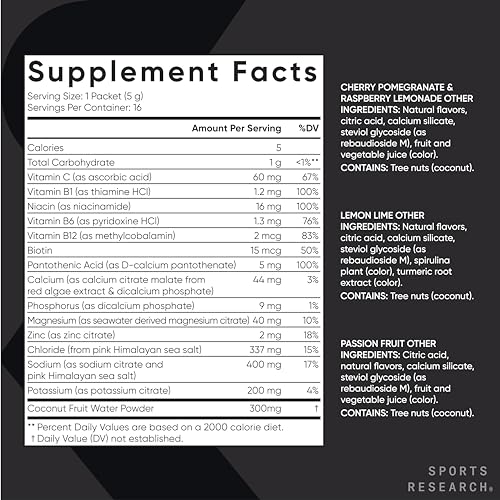 Sports Research Hydrate Electrolytes Powder Packets - Sugar-Free & Naturally Flavored Sports Research
