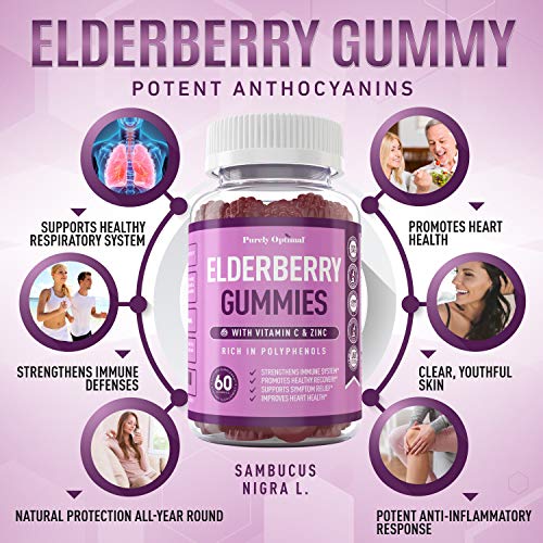 Premium Elderberry Gummies - Sambucus Elderberry Gummies for Adults - Black Elderber Purely Optimal
