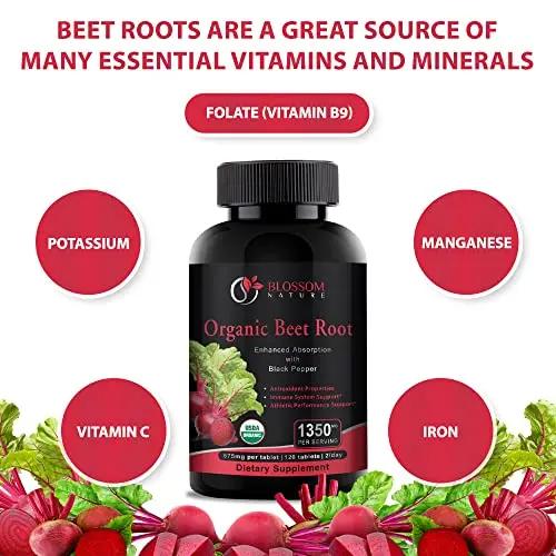 Organic Beet Root Powder 1350mg with Black Pepper-Nitric Oxide Booster, Digestive System, Athletic Performance-120 Tablets,675mg of Organic Beet Powder per Tablet