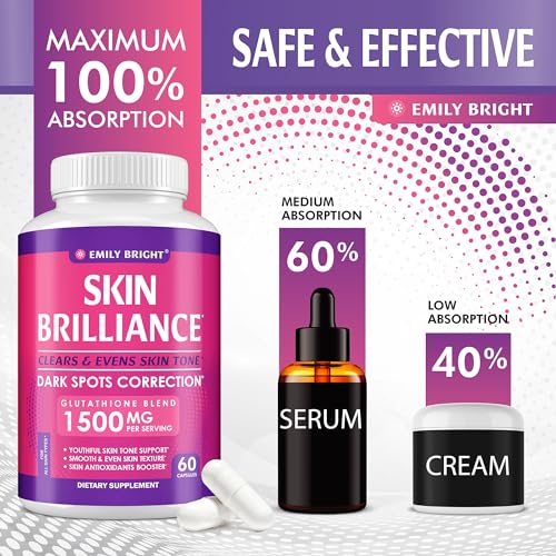 Glutathione Capsules - 1,500mcg Glutathione Supplement - Skin Tone Enhancer - Targets Emily Bright INC