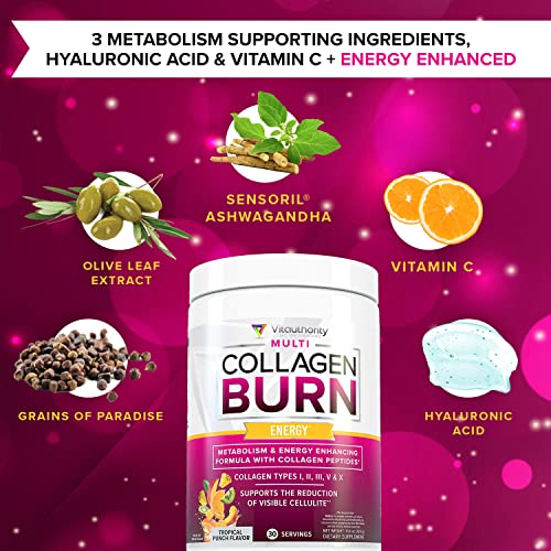 Multi Collagen Burn: Multi-Type Hydrolyzed Protein Peptides with Hyaluronic Acid, Vitamin Vitauthority