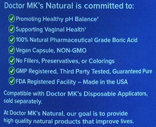 doctor MK's NATURAL Boric Acid Suppossitories (600mg) with Individually Wrapped Applicators doctor MK's NATURAL