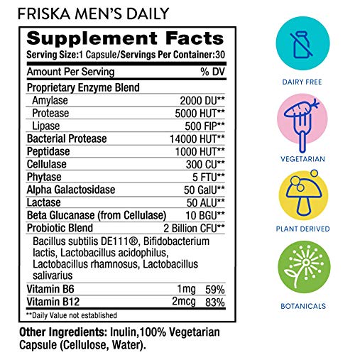 FRISKA Men’s Daily Digestive Enzyme and Probiotics Supplement, Natural Support FR!SKA