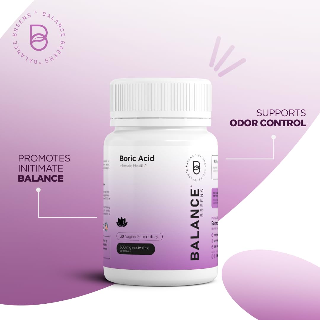 Boric Acid Suppositories for Women 600 mg - 30 Vaginal Use Capsules - ph Balance Pills, Odor Control Balancebreens