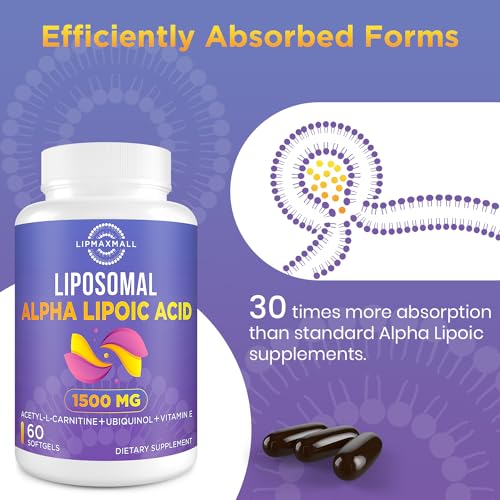 Liposomal Alpha Lipoic Acid 1500mg - with Acetyl-L-Carnitine 900mg & Ubiquinol 100mg lipmaxmall