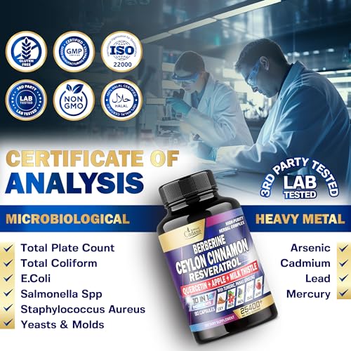 Ceylon Cinnamon 15000mg Berberine 3000mg Quercetin 2000mg Supplement - Support Organic Cadane