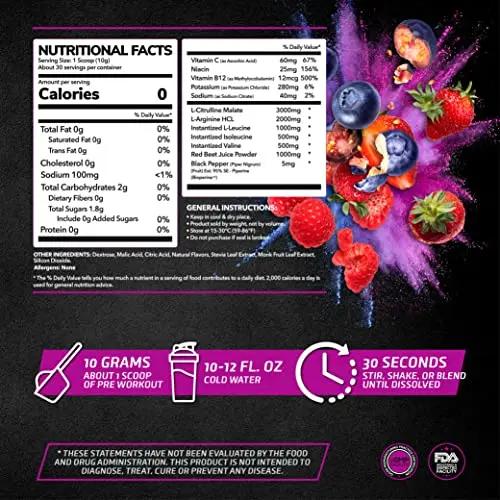 PrimeGENIX Stimulant-Free Pre Workout Powder for Men and Women - Energy Boost Drink with Beta Alanine, L Citrulline - Made in USA, 30 Servings