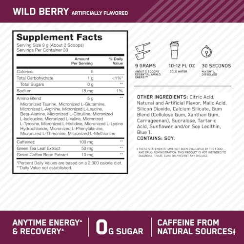 Optimum Nutrition Amino Energy - Pre Workout with Green Tea, BCAA, Amino Acids Optimum Nutrition