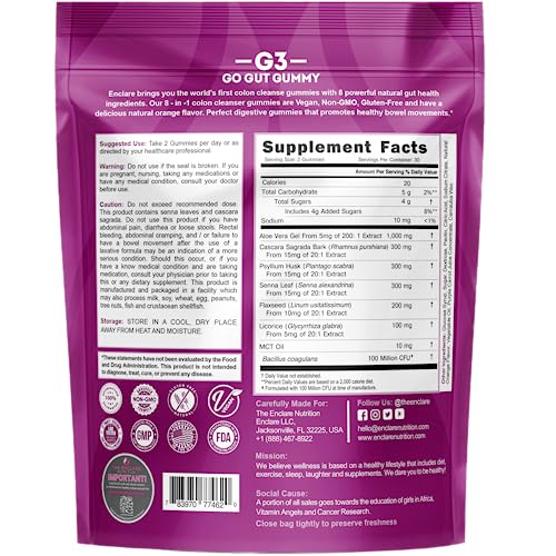 Colon Cleanse Gummies. Chewable, Gentle, Vegan Colon Detox Cleanser. Natural Laxative THE ENCLARE NUTRITION