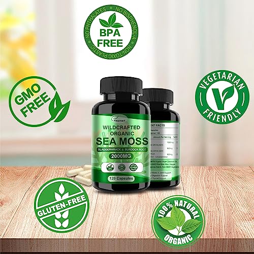 Fleamart 2 Pack Irish Sea Moss Capsules 120ct Raw Organic Sea Moss Wildcrafted Bladder Fleamart