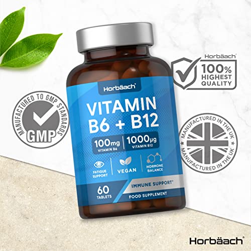 Vitamin B6 and B12 Tablets High Strength | 60 Count | with 100mg of Vitamin B6 Horbäach