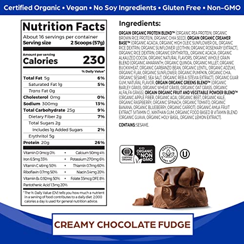 Orgain Organic Vegan Meal Replacement Protein Powder, Creamy Chocolate Fudge Orgain
