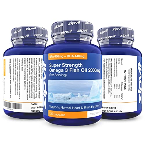 Omega 3 Fish Oil 2000mg, EPA 660mg DHA 440mg per Daily Serving. 120 Capsules Zipvit