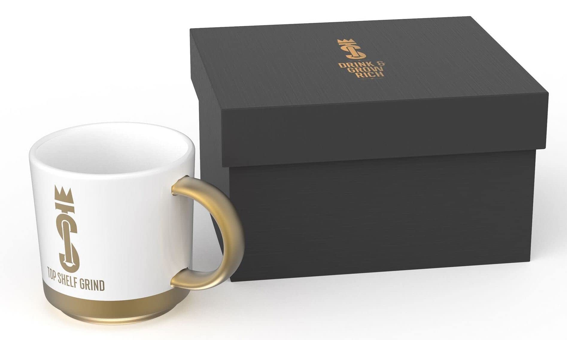 Top Shelf Grind Coffee Mug - The Prosperity Cup (Drink & Grow Rich) - White & Gold Join Top Shelf Grind
