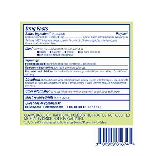 Boiron Lycopodium Clavatum 30C Homeopathic Medicine for Relief from Bloating, Gas Relief Boiron