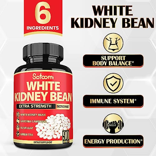 Pure White Kidney Bean Extract Capsules - 6 Herbal Ingredients 9050 mg Equivalent Satoomi