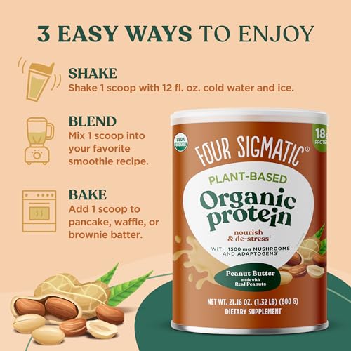 Four Sigmatic Organic Plant-Based Protein Powder Peanut Butter Protein with Lion’s Mane Four Sigmatic