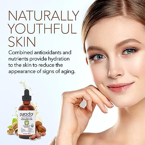 PURA D'OR 4 Oz ORGANIC Vitamin E Oil Blend 70,000 IU - 100% Natural Hexane Free, Sweet Almond PURA D'OR