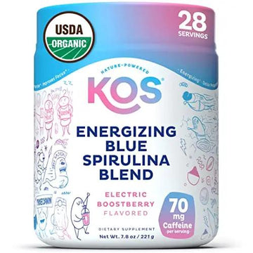 KOS USDA Organic Energizing Blue Spirulina Blend - 70 mg Organic Caffeine, B-Complex