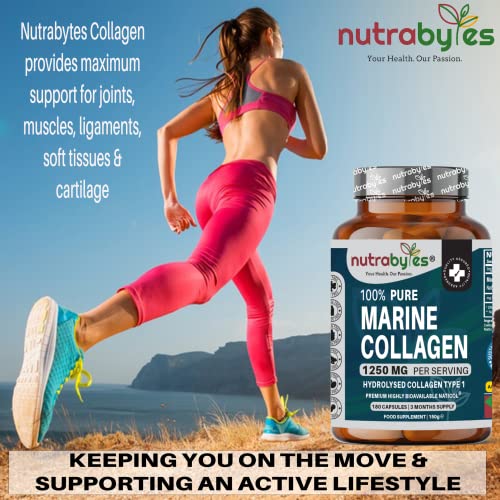 High Strength Marine Collagen Capsules - 1250mg Hydrolysed Collagen Supplement NUTRABYTES