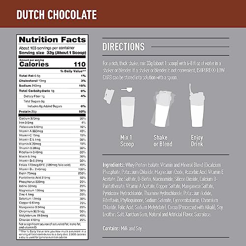 Isopure Protein Powder, Low Carb Whey Isolate, Gluten Free, Lactose Free, 25g Protein Isopure