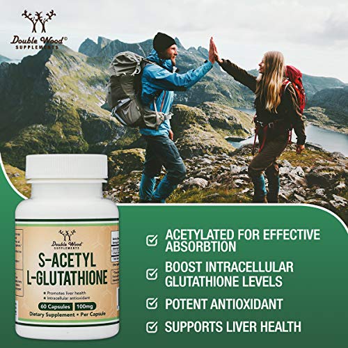 S-Acetyl L-Glutathione Capsules - 100mg, Manufactured and Tested in The USA, 60 Count Double Wood Supplements