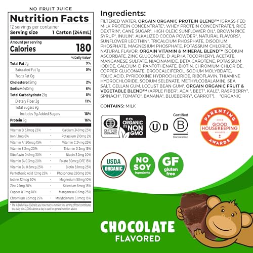 Orgain Organic Kids Nutritional Protein Shake, Chocolate - Kids Snacks with 8g Dairy Orgain