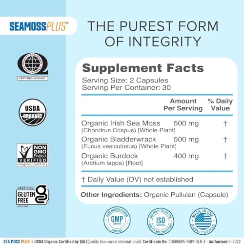 Power By Naturals Sea Moss Plus - USDA Certified Organic Wildcrafted Irish Seamoss Power By Naturals